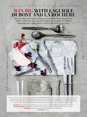 Laguiole Jean Dubost 100% fabrication française et verres La Rochere Taste Magazine Jan Feb 2017