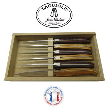 Coffret 6 couteaux Laguiole Jean Dubost stand up bois de violette et olivier fabrication française