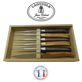 Coffret 6 couteaux Laguiole Jean Dubost stand up bois de violette et olivier fabrication française