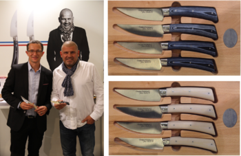 Christian Etchebest et Alexandre Dubost, Salon Maison & Objet, Paris Villepinte, Septembre 2015 Couteaux de table Jean Dubost pour Christian Etchebest  manches en Micarta