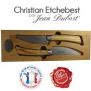 Coffret duo Couteaux Christian Etchebest par Jean Dubost manche en bois d'olivier véritable, fabrication française à la main