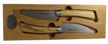 Coffret duo couteaux Christian Etchebest par Jean Dubost, manche en bois d'olivier fabrication française