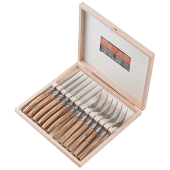 Coffret 6 couteaux 6 fourchettes Laguiole Jean Dubost fabriqué en France manche bois d'olivier