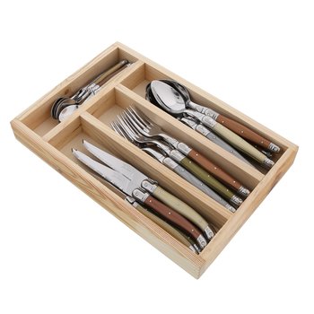 Ménagère en Inox 24 Pièces avec Range-couverts en bois collection