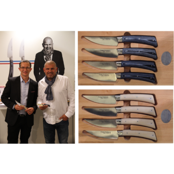 Christian Etchebest et Alexandre Dubost, Salon Maison & Objet, Paris Villepinte, Septembre 2015 Couteaux de table Jean Dubost pour Christian Etchebest  manches en Micarta