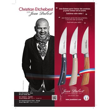 Couteaux Christian Etchebest par Jean Dubost, manches en micarta clair ou foncé ou bois d'olivier, 100% made in France