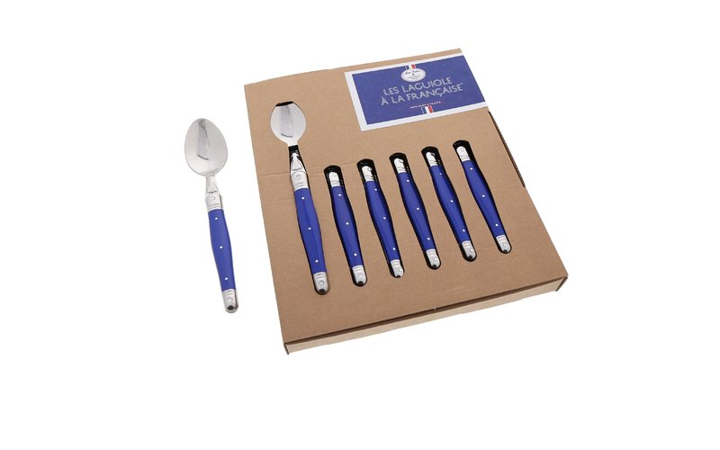 Jean Dubost Les Laguiole A La Francaise Coffret 6 Cuilleres De Table Couleur Bleue