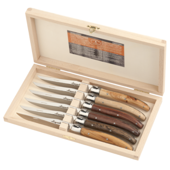 Laguiole 6 Couteaux Steak & 6 Fourchettes 2,5 mm Olive en Boite 