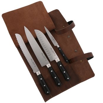 Sacoche du cuisinier Jean Dubost, exemple de composition couteaux manches POM noirs fabrication francaise