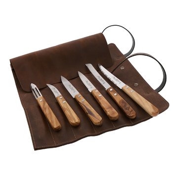 Sacoche cuir Jean Dubost les outils du cuisinier, les couteaux gamme tradition olivier made in France