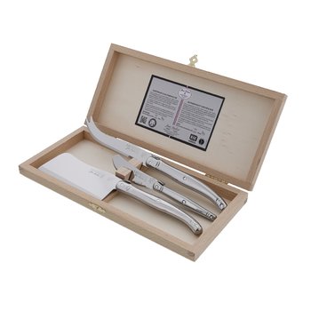 Coffret 3 pièces fromage tout inox, Jean Dubost Laguiole collection Elysée, certificat d'authenticité