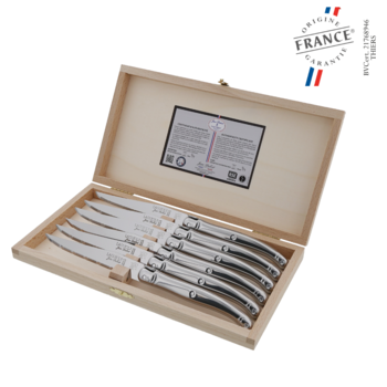 Coffret 6 couteaux tout inox Jean Dubost Laguiole collection Elysée made in France, certifiés Origine France Garantie