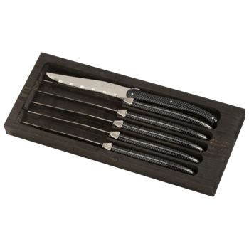 Coffret 6 couteaux steak Laguiole décor carbone brillant