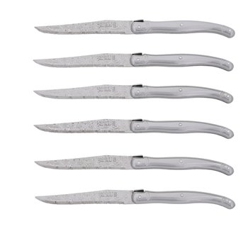 Couteaux Jean Dubost Laguiole tout inox lame décor damas, certifiés Origine France Garantie