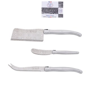 Jean Dubost Laguiole couteaux à fromage tout inox, décor damas, fabrication francaise