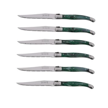Couteaux steak Jean Dubost Laguiole vert malachite, fabriqué en France