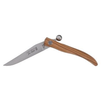 Jean Dubost Laguiole sphère couteau de poche manche olivier made in France position semi ouverte